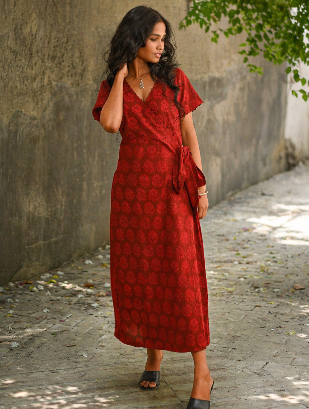 Cool Classics. Bagh Hand Block Printed Wrap Dress - Red Paisley