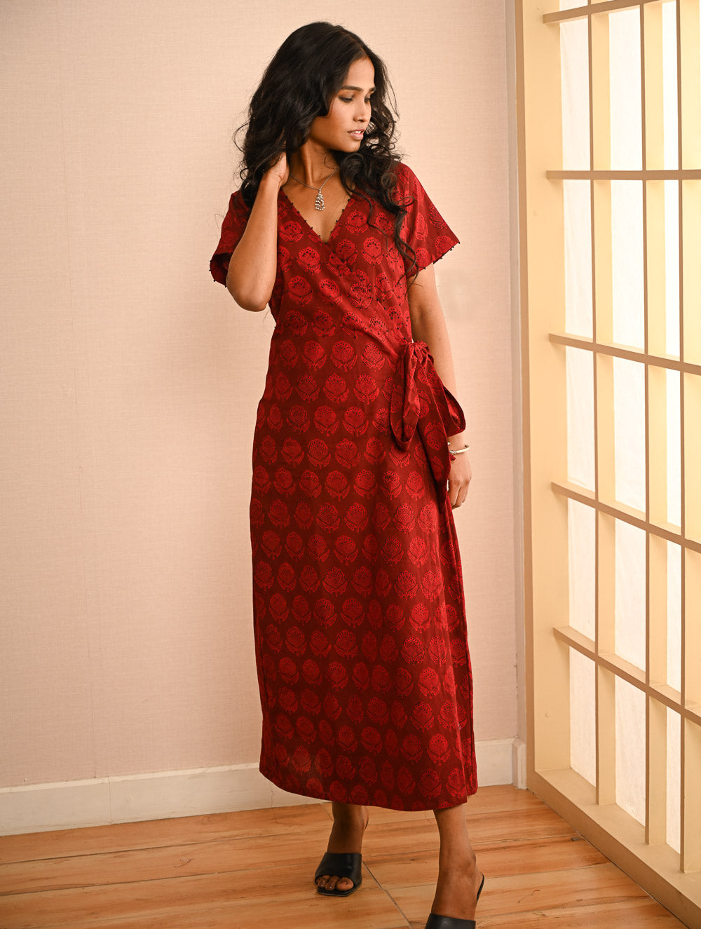 Cool Classics. Bagh Hand Block Printed Wrap Dress - Red Paisley