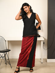 Work Chic. Handwoven Kashida Pattu Wrap Set - Black Vibrance