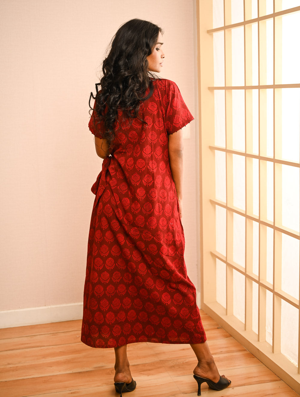Cool Classics. Bagh Hand Block Printed Wrap Dress - Red Paisley