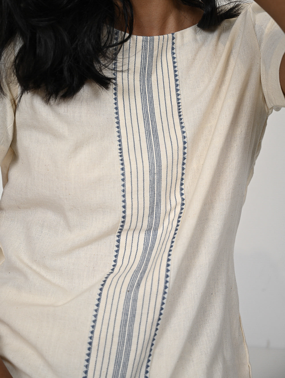 Work Chic. Handwoven Kashida Pattu Wrap Set - Blue Ivory
