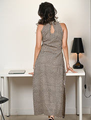Work Chic. Hand Block Printed Bagru Cotton Straight Dress - Black Arrows