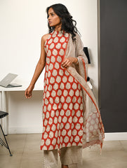 Work Chic. Hand Block Printed Bagru Kurta Set - Ornate Reds (3 pc set)