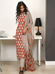 Work Chic. Hand Block Printed Bagru Kurta Set - Ornate Reds (3 pc set)