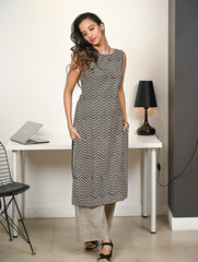 Work Chic. Hand Block Printed Bagru Kurta Set - Black Zigzags (2 pc set)