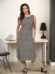 Work Chic. Hand Block Printed Bagru Kurta Set - Black Zigzags (2 pc set)