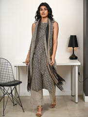 Work Chic. Hand Block Printed Bagru Kurta Set - Stripes & Florets (3 pc set)
