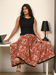 Work Chic. Bagru Flared Skirt & Kala Cotton Top Set - Red & Black Floral (3 pc set)