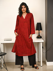 Work Chic. Exclusive Bagh Hand Block Printed Loose Fit Kurta Set - Red Motifs (2 pc set)