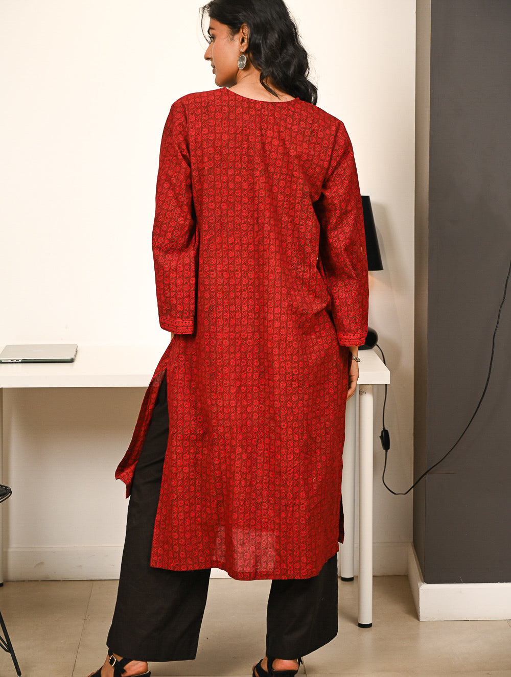 Work Chic. Exclusive Bagh Hand Block Printed Loose Fit Kurta Set - Red Motifs (2 pc set)