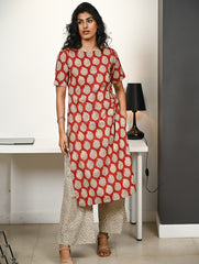Work Chic. Hand Block Printed Bagru Kurta Set - Red Paisley (2 pc set)