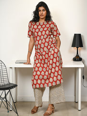 Work Chic. Hand Block Printed Bagru Kurta Set - Red Paisley (2 pc set)