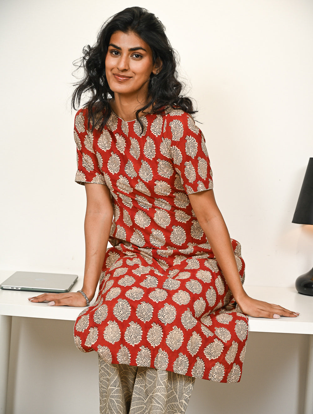 Work Chic. Hand Block Printed Bagru Kurta Set - Red Paisley (2 pc set)