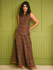 Ethnic Summers. Handwoven Ikat Flared Skirt Set - Brown Aztec (Set of 2)