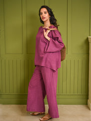 Cool Casuals. Hand Woven Kala Cotton Loose Fit Pants Set  - Plum Vibes (Set of 2)