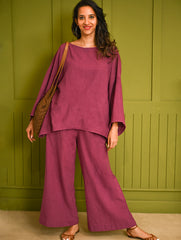 Cool Casuals. Hand Woven Kala Cotton Loose Fit Pants Set  - Plum Vibes (Set of 2)