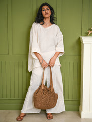 Cool Casuals. Hand Woven Kala Cotton Loose Fit Pants Set  - Cream Vibes (Set of 2)