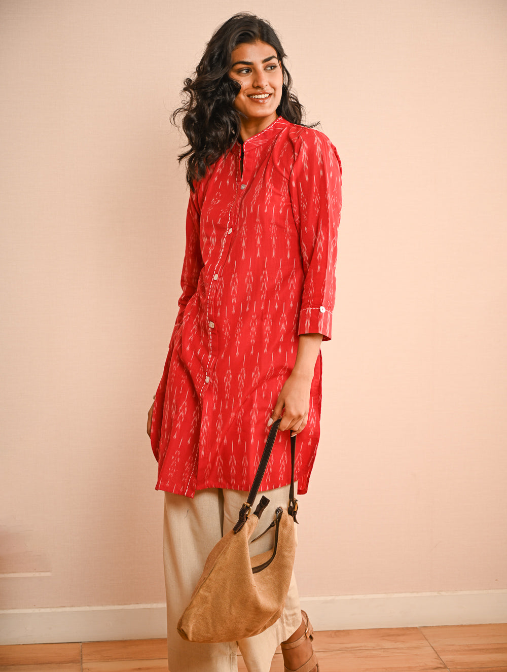 Work Chic. Handwoven Ikat Shirt & Kala Cotton Palazzo Set - Fire & Ice (Set of 2)
