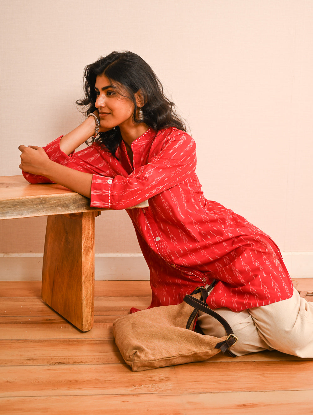 Work Chic. Handwoven Ikat Shirt & Kala Cotton Palazzo Set - Fire & Ice (Set of 2)