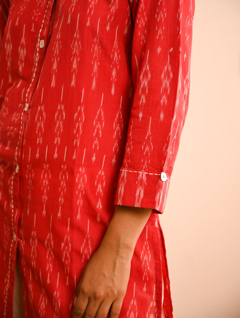 Work Chic. Handwoven Ikat Shirt & Kala Cotton Palazzo Set - Fire & Ice (Set of 2)
