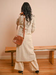 Work Chic. Handwoven Kala Cotton Long Shirt & Pants Set - Cream Lines (Set of 2)