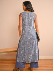 Work Chic. Sanganer Block Printed Straight Fit Cotton Kurta Set - Lavender Flora (Set of 2)