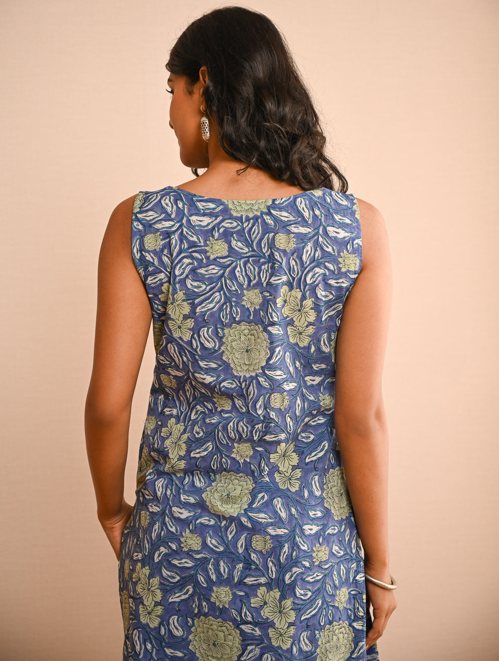 Work Chic. Sanganer Block Printed Straight Fit Cotton Kurta Set - Mint & Blue Flora (Set of 2)