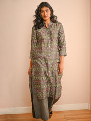 Work Chic. Handwoven Ikat Shirt & Palazzo Set - Grey Aztec (Set of 2)