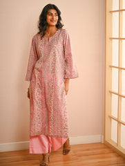 Work Chic. Sanganer Block Printed Loose Fit Cotton Kurta Set - Floral Panels (Set of 2)