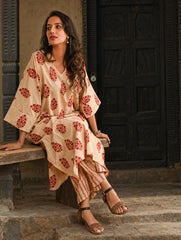 Work Chic. Sanganer Block Printed Ultra Loose Fit Cotton Kurta Set - Red Ornate (Set of 2)