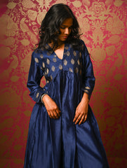 Regal Elegance. Chanderi Long Dress / Kurta Set - Deep Hues, (2 pc set)