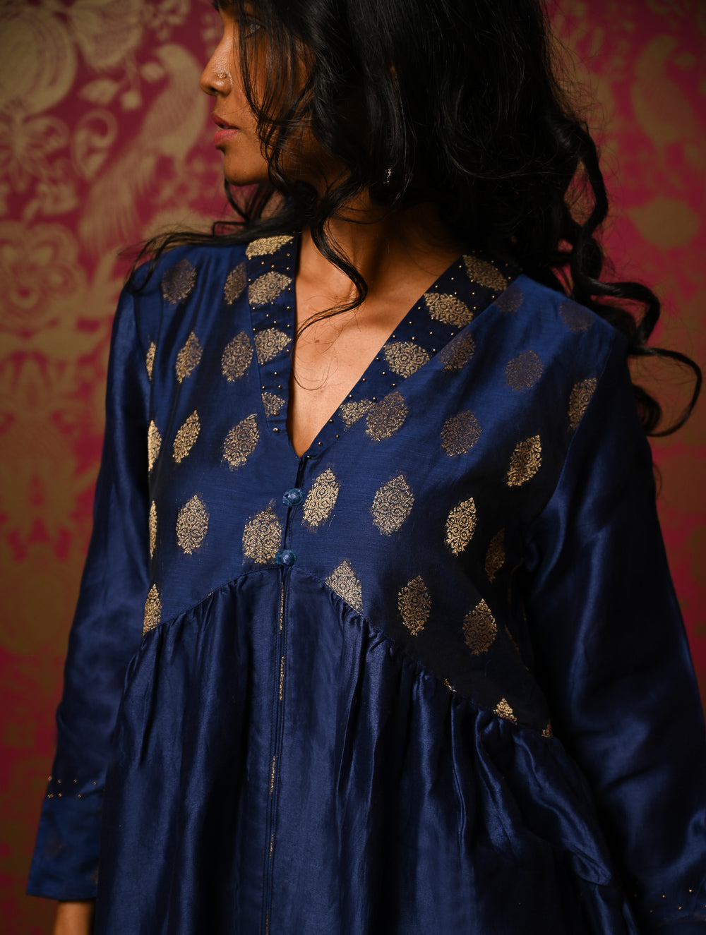 Regal Elegance. Chanderi Long Dress / Kurta Set - Deep Hues, (2 pc set)