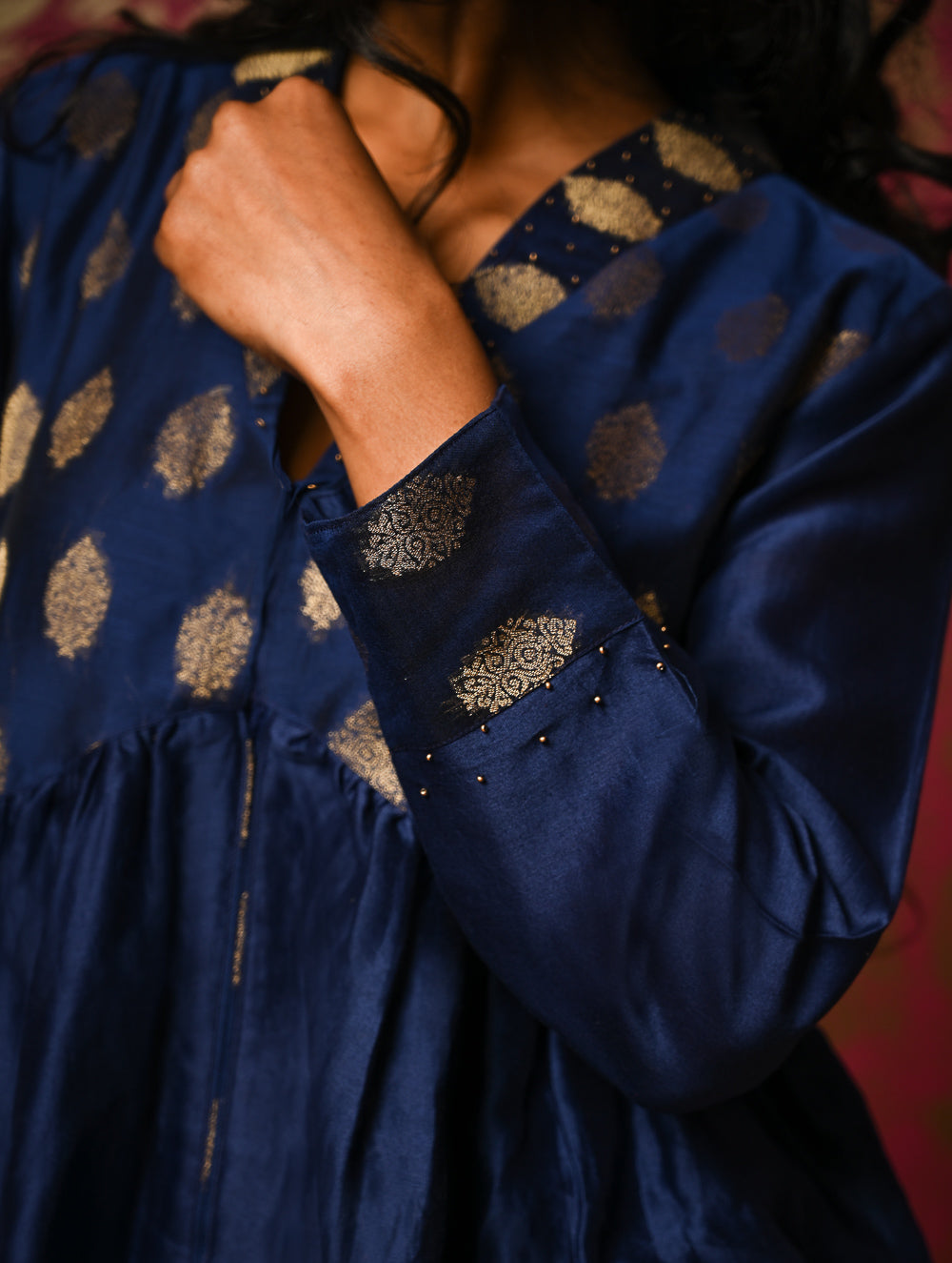 Regal Elegance. Chanderi Long Dress / Kurta Set - Deep Hues, (2 pc set)