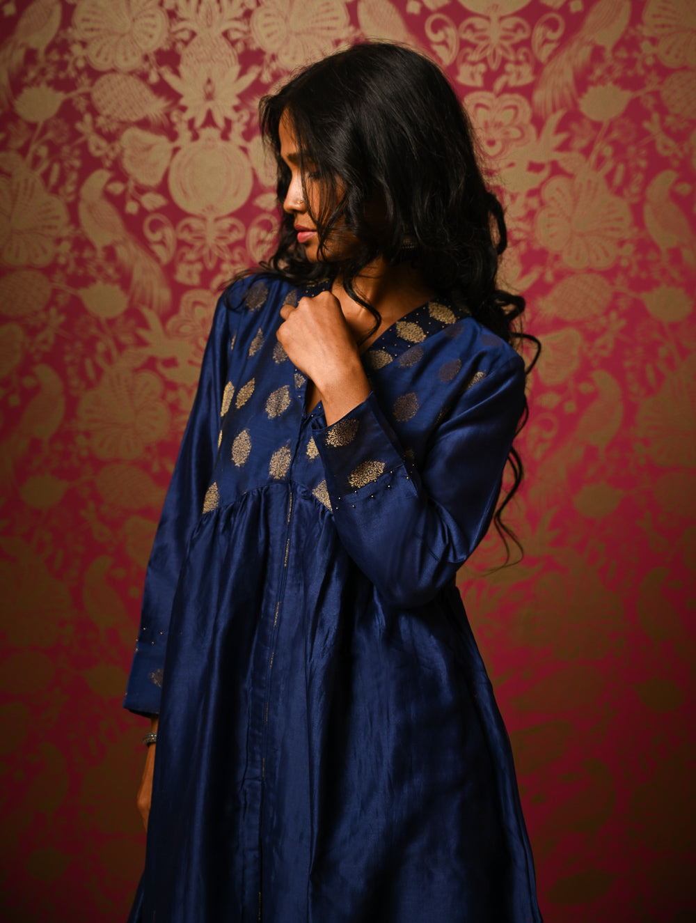 Regal Elegance. Chanderi Long Dress / Kurta Set - Deep Hues, (2 pc set)