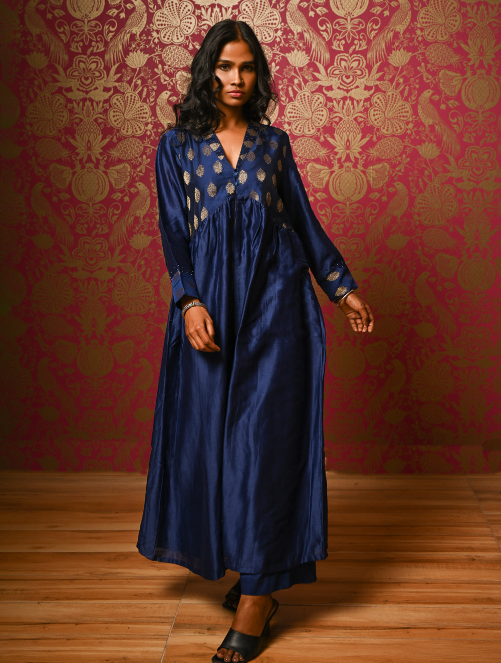 Regal Elegance. Chanderi Long Dress / Kurta Set - Deep Hues, (2 pc set)