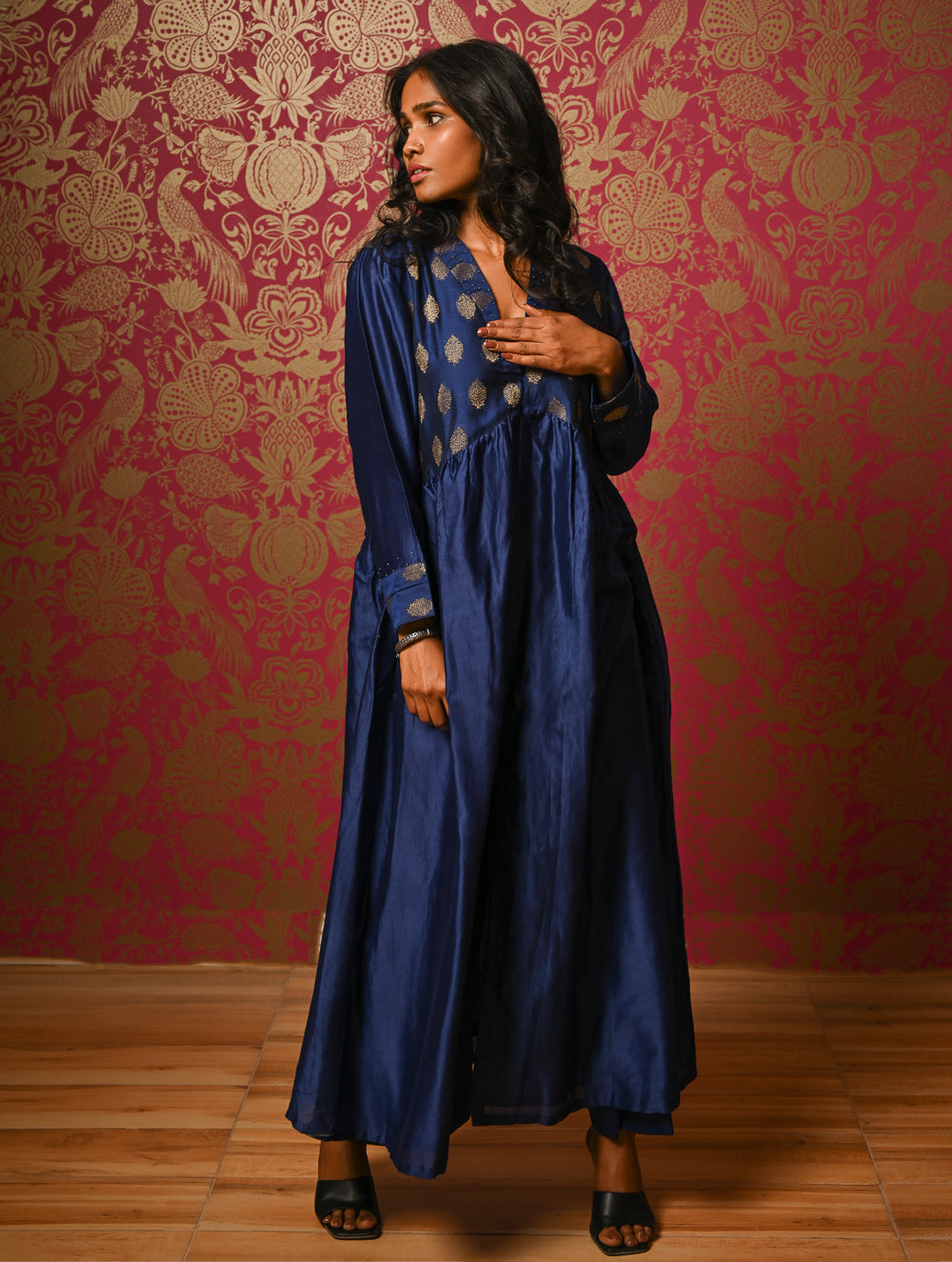Regal Elegance. Chanderi Long Dress / Kurta Set - Deep Hues, (2 pc set)