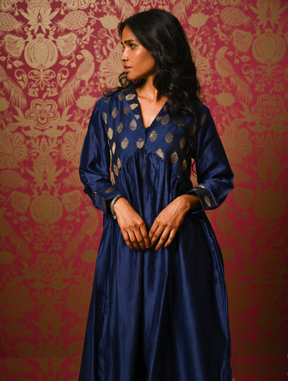 Regal Elegance. Chanderi Long Dress / Kurta Set - Deep Hues, (2 pc set)