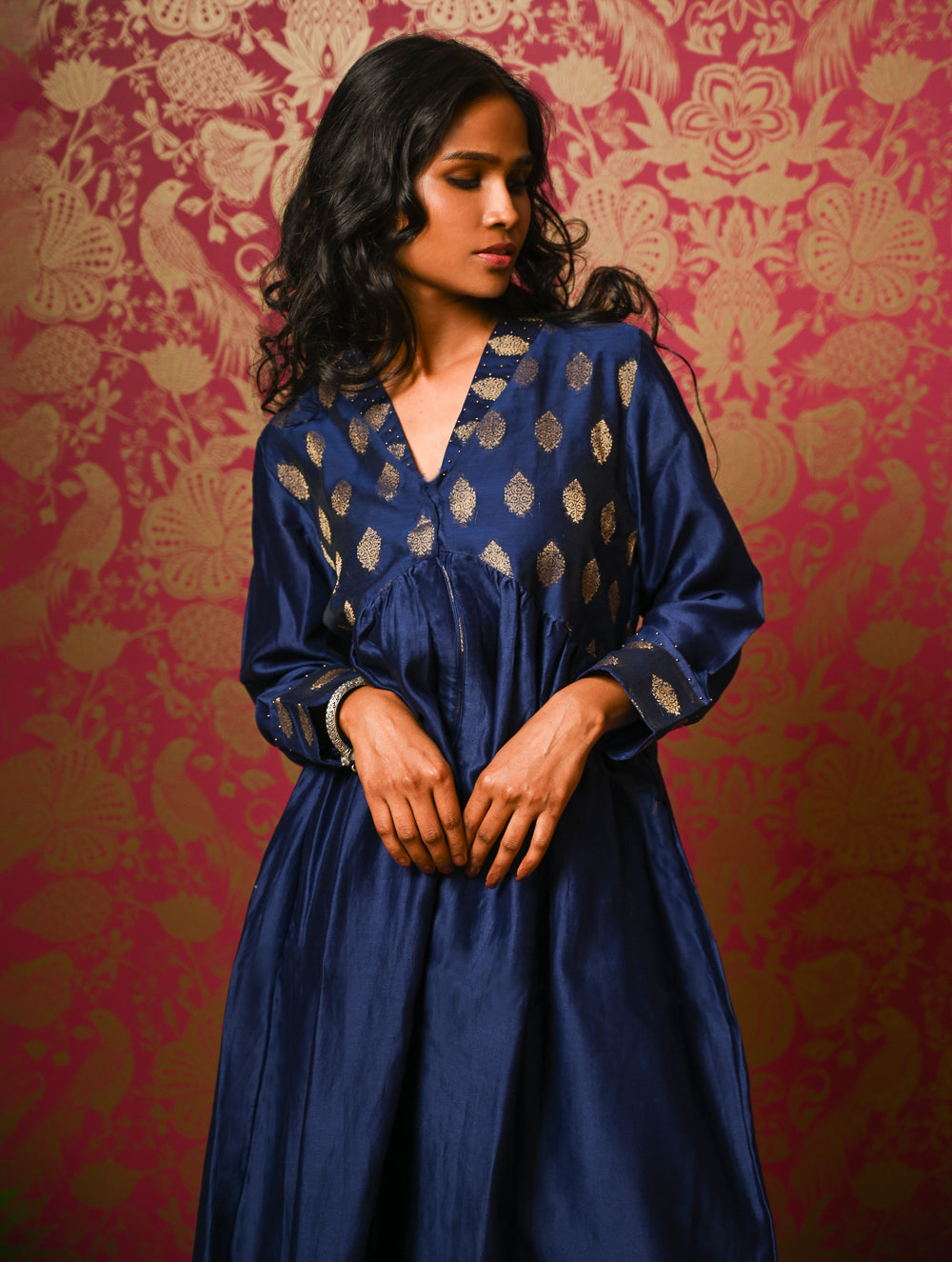 Regal Elegance. Chanderi Long Dress / Kurta Set - Deep Hues, (2 pc set)