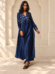 Regal Elegance. Chanderi Long Dress / Kurta Set - Deep Hues, (2 pc set)