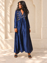 Regal Elegance. Chanderi Long Dress / Kurta Set - Deep Hues, (2 pc set)
