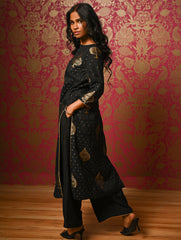 Regal Elegance. Benarasi Chanderi Straight Kurta Set - Black & Gold, (2 pc set) 