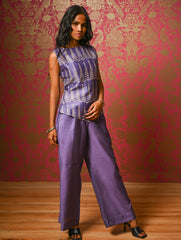 Elegant Dabu Block Printed Chanderi Trouser Set - Lavender Forest, (2 pc set)
