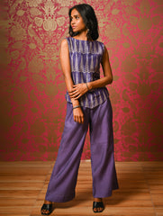Elegant Dabu Block Printed Chanderi Trouser Set - Lavender Forest, (2 pc set)