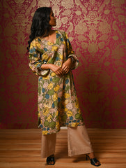 Exclusive, Authentic Kalamkari Cotton Loose Fit Kurta Set - Soft Grey Flora, (2 pc set)