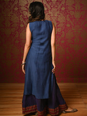 Light Festive. Soft Mul Cotton & Chanderi Narayanpet Kali Skirt & Long Kurta Set - Sapphire Moods, (2 pc set)  