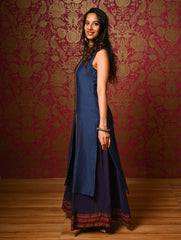 Light Festive. Soft Mul Cotton & Chanderi Narayanpet Kali Skirt & Long Kurta Set - Sapphire Moods, (2 pc set)  