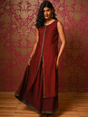 Light Festive. Soft Mul Cotton & Chanderi Narayanpet Kali Skirt & Long Kurta Set - Summer Wine, (2 pc set)  