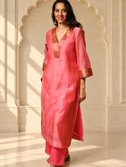 Light Festive. Soft Chanderi & Benarasi Brocade Long Kurta Set - Gulnaar, (2 pc set)