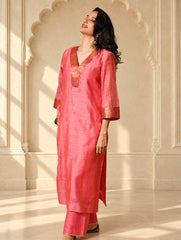 Light Festive. Soft Chanderi & Benarasi Brocade Long Kurta Set - Gulnaar, (2 pc set)