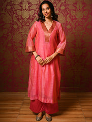 Light Festive. Soft Chanderi & Benarasi Brocade Long Kurta Set - Gulnaar, (2 pc set)